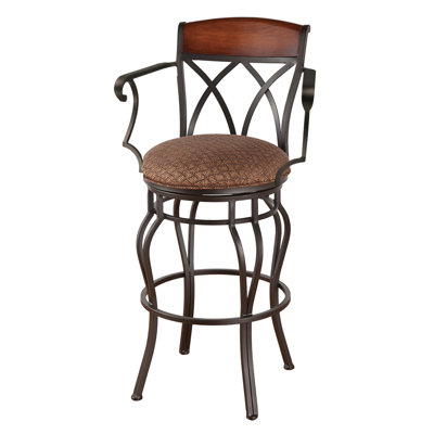 Hayward 30 inch Swivel Bar Stool Frame Finish: Sun Bronze, Upholstery: Ford Red