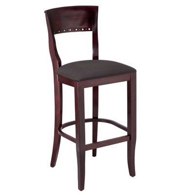 Biedermier 30 inch Bar Stool Upholstery: Faux Leather - Black, Finish: Dark Mahogany