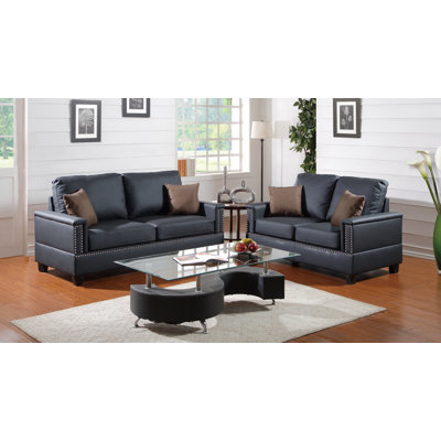 A&J Homes Studio 78AG7AJ3BLK Julie 2 Piece Sofa and Loveseat Set Upholstery