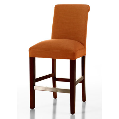 Pilar 26 inch Bar Stool Upholstery: Orange, Base Finish: Dark Walnut