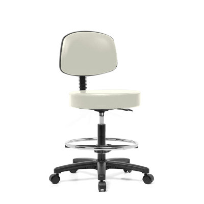 Height Adjustable Exam Stool With Basic Backrest And Foot Ring Color Adobe White