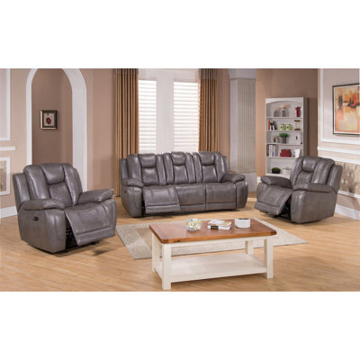Red Barrel Studio RDBT4495 Fae Power 3 Piece Leather Living Room Set