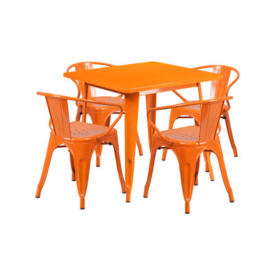 Huggins Metal 5 Piece Dining Set Finish: Orange