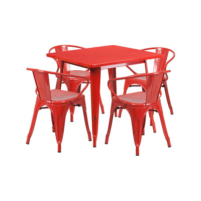 Huggins Metal 5 Piece Dining Set Finish: Red