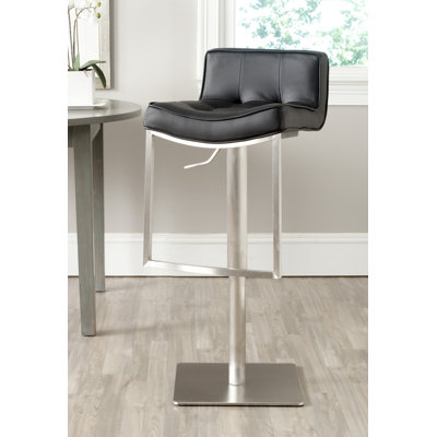 FOX Adjustable Height Swivel Bar Stool with Cushion Seat Finish: Black