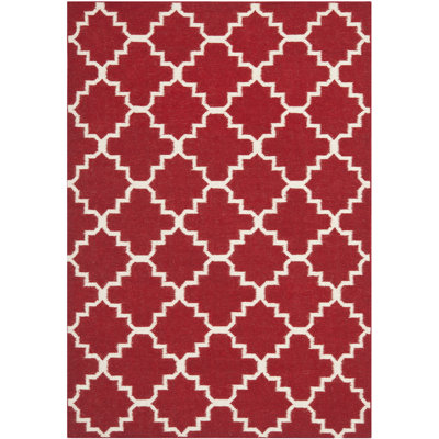 Dhurries Red/Ivory Rug Rug Size: 5' x 8' image