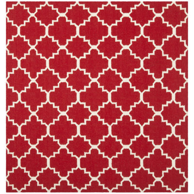 Dhurries Red/Ivory Rug Rug Size: Square 6' x 6' image