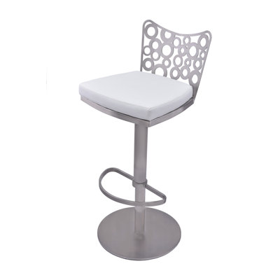 Jester Adjustable Height Swivel Bar Stool with Cushion Upholstery: White