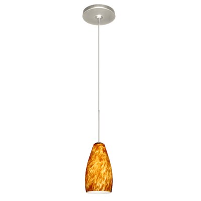 Karli 1 Light Mini Pendant Finish: Satin Nickel, Glass Shade: Amber Cloud