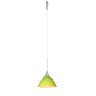 Domi 1 Light Mini Pendant Finish: Satin Nickel, Glass Shade: Bicolor Green/Yellow