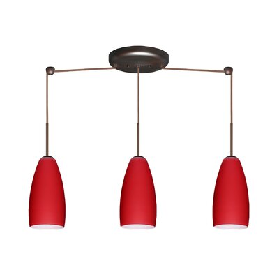 Chrissy 3 Light Mini Pendant Bulb Type: Xenon or Incandescent, Finish: Bronze, Glass Shade: Ruby Matte