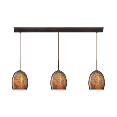 Lucia 3 Light Pendant with Bar Canopy Finish: Satin Nickel, Glass Shade: Halva