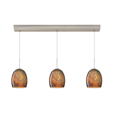 Lucia 3 Light Pendant with Bar Canopy Finish: Satin Nickel, Glass Shade: Ceylon