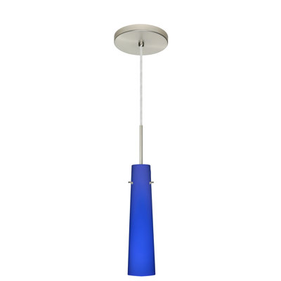 Camino 1 Light Mini Pendant Bulb Type: Xenon or Incandescent, Finish: Satin Nickel, Glass Shade: Cobalt Blue Matte