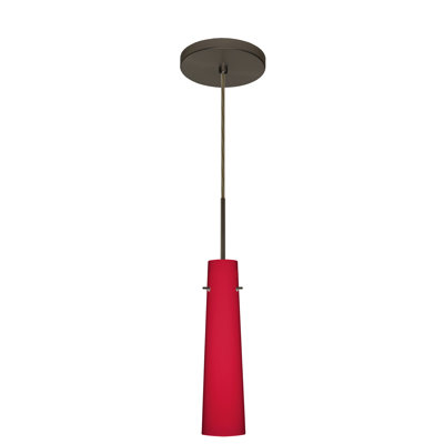 Camino 1 Light Mini Pendant Bulb Type: Xenon or Incandescent, Finish: Bronze, Glass Shade: Ruby Matte