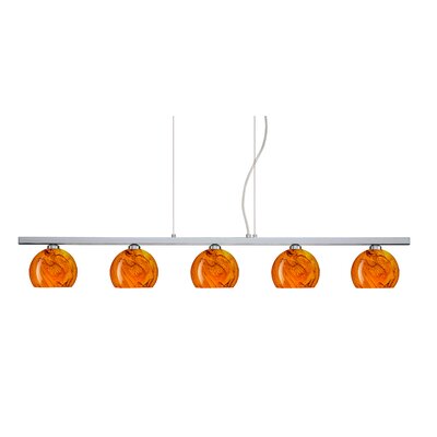 Palla 5 Light Linear Pendant Finish: Polished Nickel, Glass Shade: Habanero