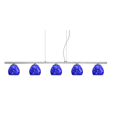 Tay Tay 5 Light Linear Pendant Finish: Satin Nickel, Glass Shade: Blue Cloud