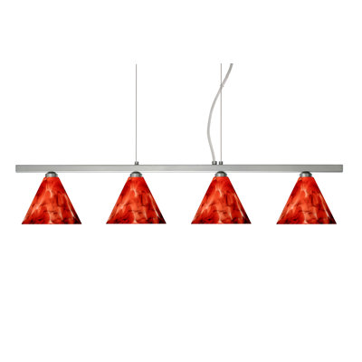 Kani 4 Light Cable Hung Linear Pendant Finish: Satin Nickel, Glass Shade: Garnet