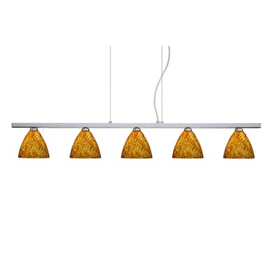 Mia 5 Light Cable Hung Linear Pendant Finish: Polished Nickel, Glass Shade: Amber Cloud