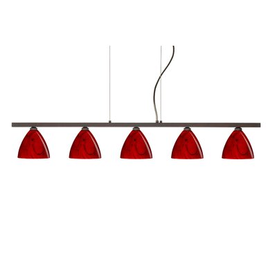 Mia 5 Light Cable Hung Linear Pendant Finish: Bronze, Glass Shade: Magma