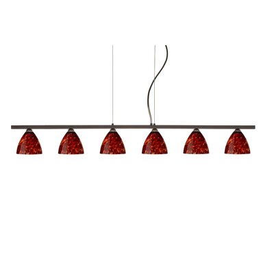 Mia 6 Light Cable Hung Linear Pendant Finish: Bronze, Glass Shade: Garnet