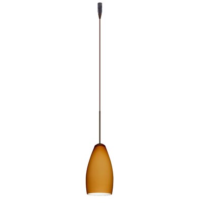 Karli 1 Light Mini Pendant Finish: Bronze, Glass Shade: Amber Matte