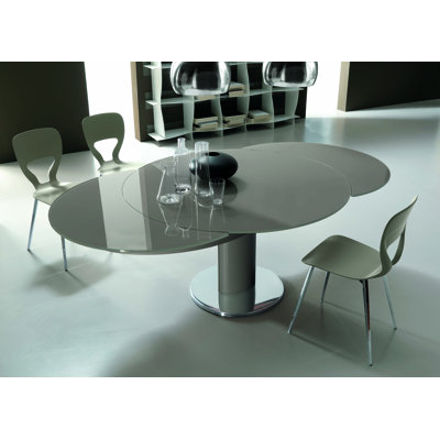 Giro Extendable Dining Table Base Finish Sand Lacquered Top Finish Gloss Dove Grey Lacquered Glass