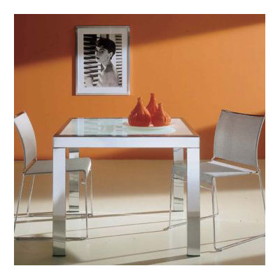 Sky Extendable Dining Table Shape Square Finish Aluminum Matte Color Sandblasted Glass