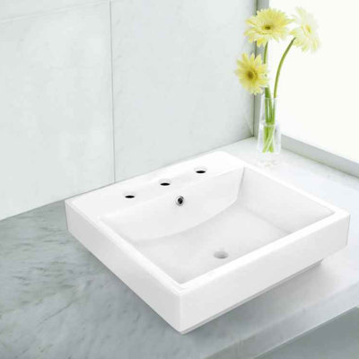 Ceramic Rectangular Bathroom Sink with Faucet and Overflow Installation Type: Vessel Sinks