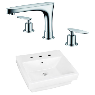 Ceramic Rectangular Bathroom Sink with Faucet and Overflow Installation Type: Vessel Sinks