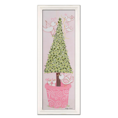 Bird Topiary Giclee Framed Art Color: Pink image