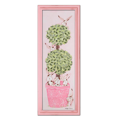 Bunny Topiary Giclee Framed Art Color: Pink image