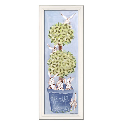 Bunny Topiary Giclee Framed Art Color: Blue image