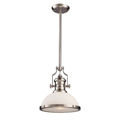 Chadwick 1 Light Pendant Finish: Satin Nickel, Shade Color: White Glass