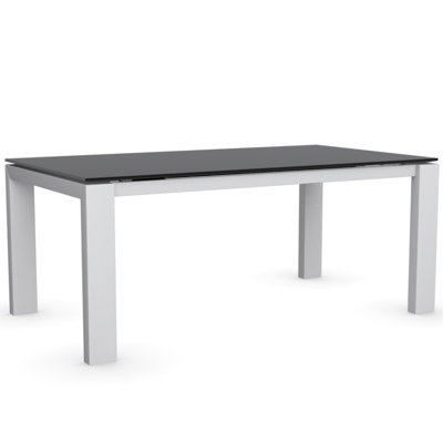 Sigma Glass Extendable Table Color Frosted Acid Etched Black Frame Finish Matte Optic White Leg Finish Frosted Acid Etched Black