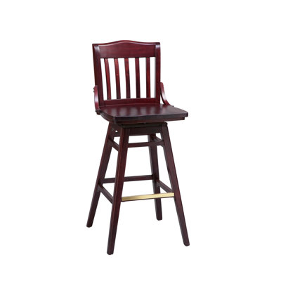 School House Swivel Bar Stool Seat Height: 24 inch, Finish: Mahogany, Footrest and Nail Trim: Chrome