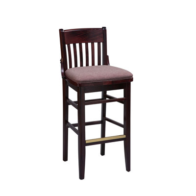 School House Bar Stool Seat Height: 24 inch, Finish: Mahogany, Footrest and Nail Trim: Chrome