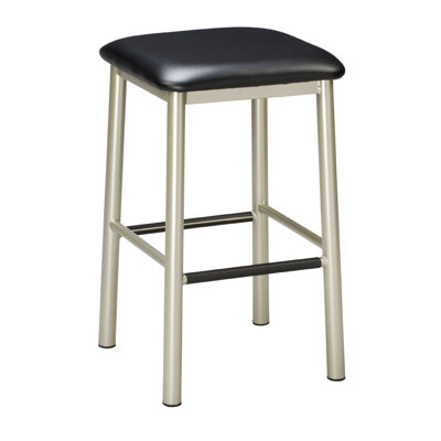 24 inch Bar Stool Seat Height: 30 inch, Finish: Anodized Nickel, Upholstery: Black Wood