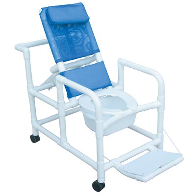 Echo Reclining Shower Chair with Footrest 10 Quart Slide out Commode pail: With, Color: Royal Blue image