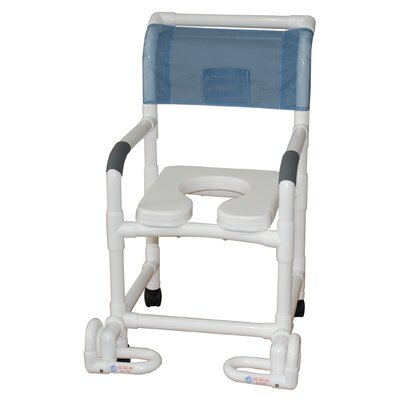 Standard Deluxe Shower Chair with Soft Seat and Footrest Seat Style: Open Front Soft Seat, Color: Royal Blue image