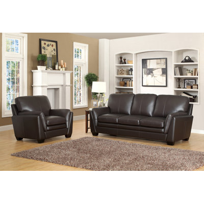 Darby Home Co DRBC4765 32356571 Whitstran Top Grain Leather Sofa and Armchair Set