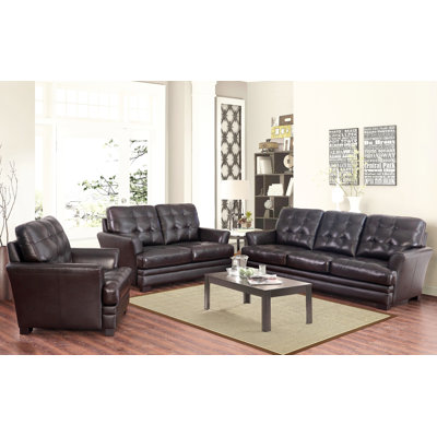 Darby Home Co DRBC4757 32356563 Schilling 3 Piece Top-Grain Leather Living Room Set
