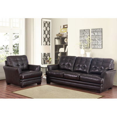 Darby Home Co DRBC4755 32356561 Schilling Top-Grain Leather Sofa and Armchair Set