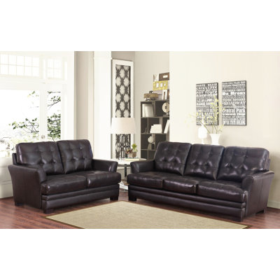 Darby Home Co DRBC4756 32356562 Schilling Top-Grain Leather Sofa and Loveseat Set