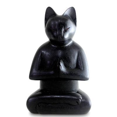 Cat in Deep Meditation Wood Figurine Cat in Deep Meditation Wood Figurine