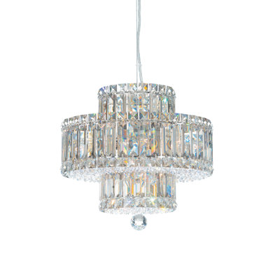 Plaza 9 Light Drum Pendant Crystal Color: Strass Silver Teak