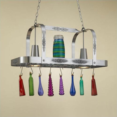 Monterey Rectangular Pot Rack with 2 Lights Accent Finish: None, Base Finish: Powder Coat Rust