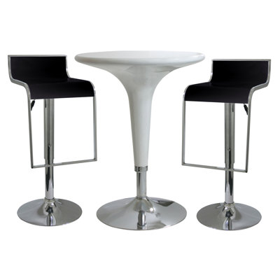 AmeriHome 3 Piece Adjustable Height Pub Table Set Color Black White