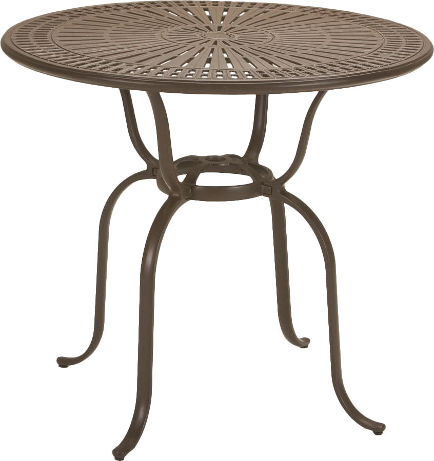 Patio Tables Dining Table Features: -Round shape.-Made in the USA.-Contemporary .-Product Type: Dining Table.-Outer Frame Material: Metal -Outer Frame Material Details: .-Outer Frame Wood Construction Type Details: .-Outer Frame Wood Species: ..-Color: .-Table Top Material: Me...