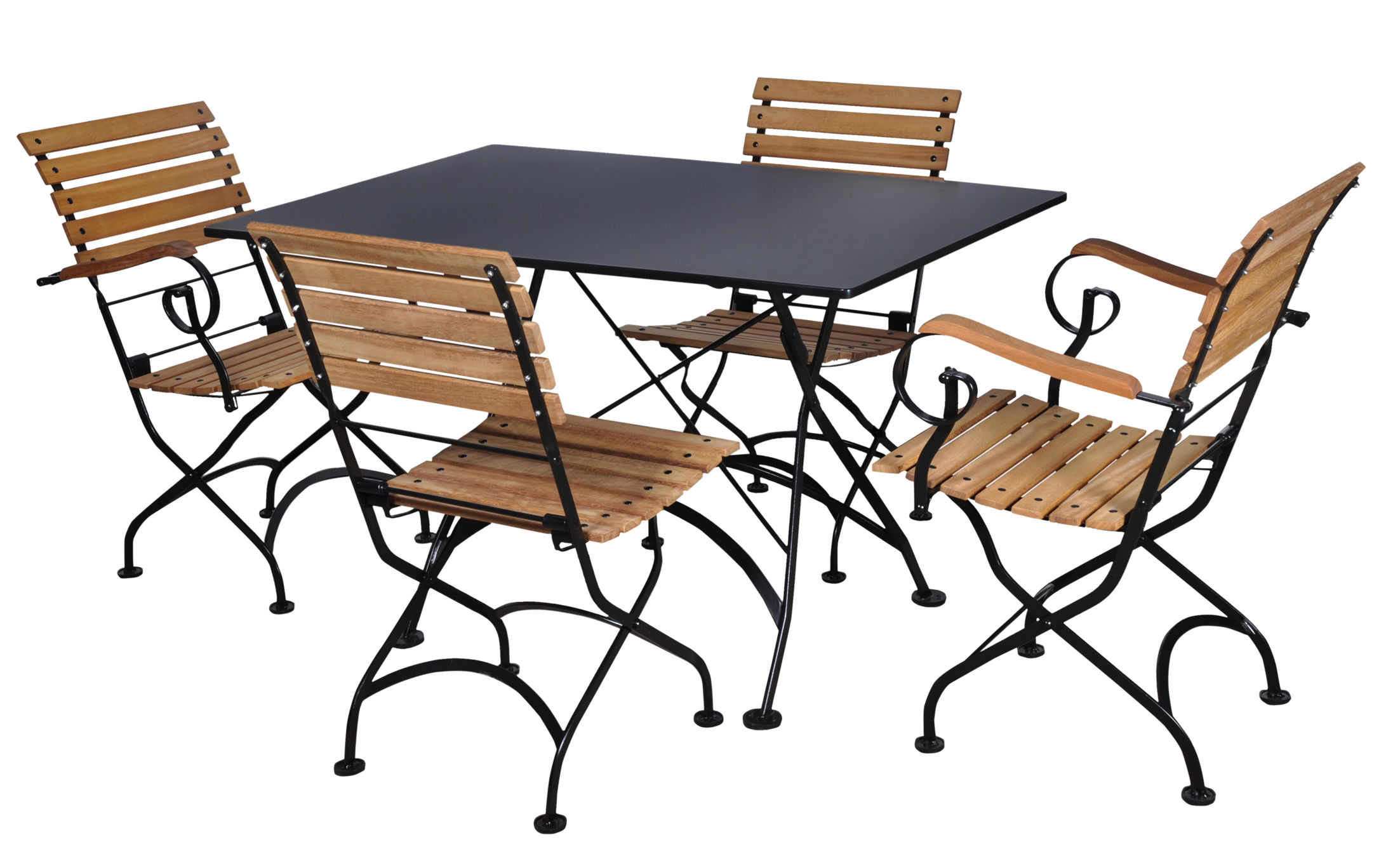 Patio Dining Sets European Café 5 Piece Dining Set Features: -Set includes 1 Dining table and 4 chairs.-European Café collection.-Rectangular steel metal top.-Extremely durable steel top offers a comfortable and secure dining surface.-Frame color: Jet Black.-Product Type: Dining Set.-Chair Outer Frame...